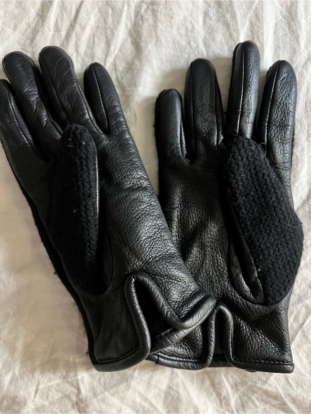 Club Monaco Black Leather Gloves with Knit Palms